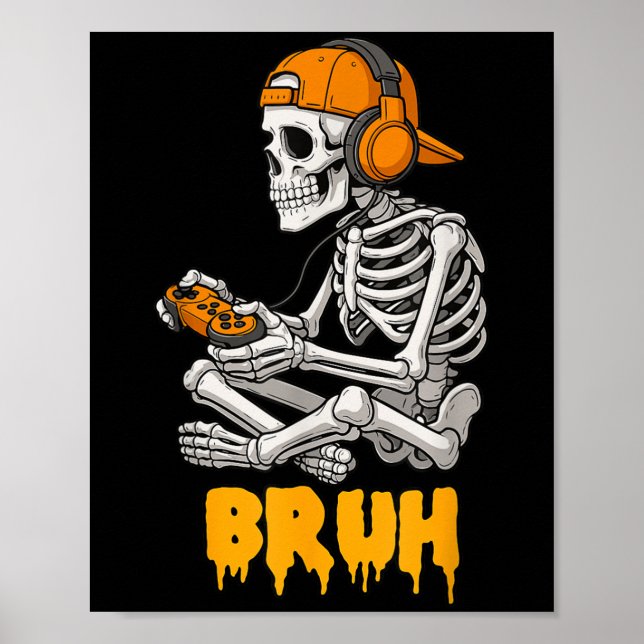 Halloween Skeleton Gamer Video Gaming Funny Skelet Poster (Front)