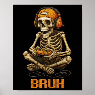 Halloween Skeleton Gamer Video Gaming Funny Skelet Poster