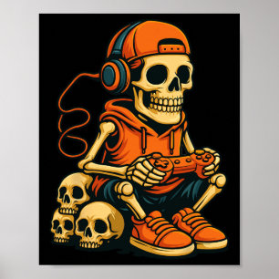 Halloween Skeleton Gamer Video Gaming Ghost Hallow Poster