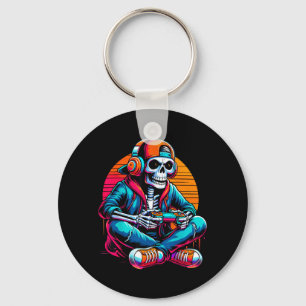 Halloween Skeleton Gamer Video Gaming Key Ring