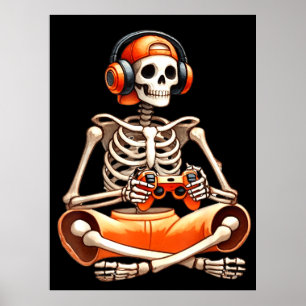 Halloween Skeleton Gamer Video Gaming Lovers Poster
