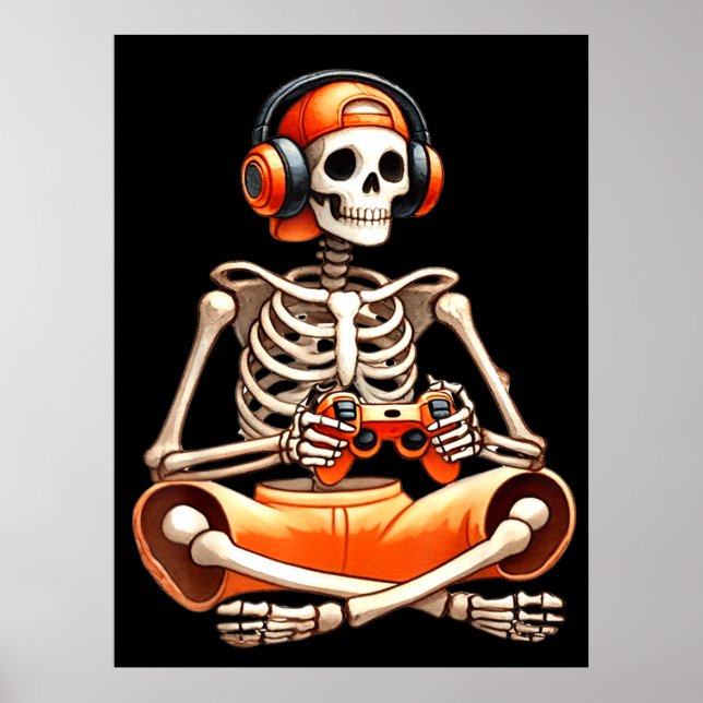 Halloween Skeleton Gamer Video Gaming Lovers Poster (Front)