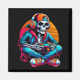 Halloween Skeleton Gamer Video Gaming Magnet