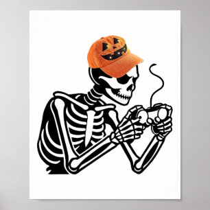 Halloween Skeleton Gamer Video Gaming Men Boys Kid Poster