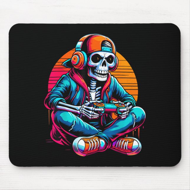 Halloween Skeleton Gamer Video Gaming Mouse Mat (Front)