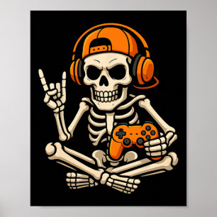 Halloween Skeleton Gamer Video Gaming Teenage Boy Poster