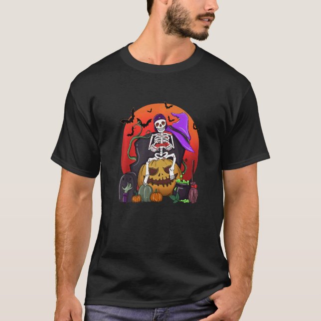 Halloween Skeleton Gamer With Controller Graveyard T-Shirt (Front)