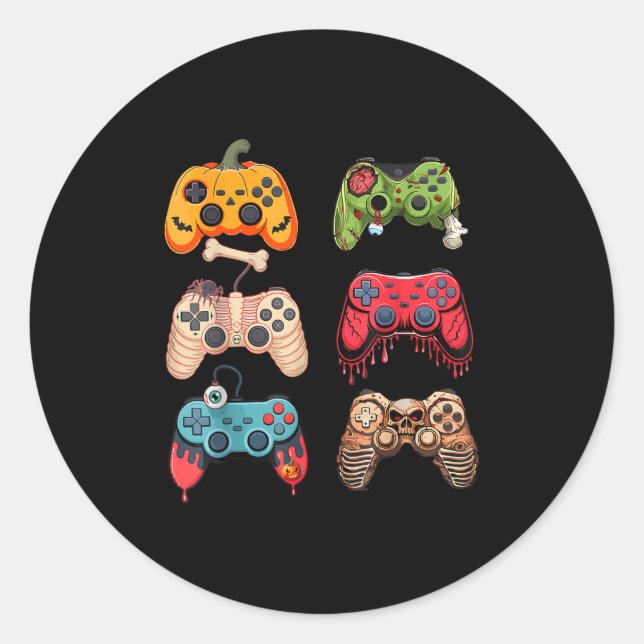 Halloween Skeleton Gamer Zombie Gaming Controllers Classic Round Sticker (Front)