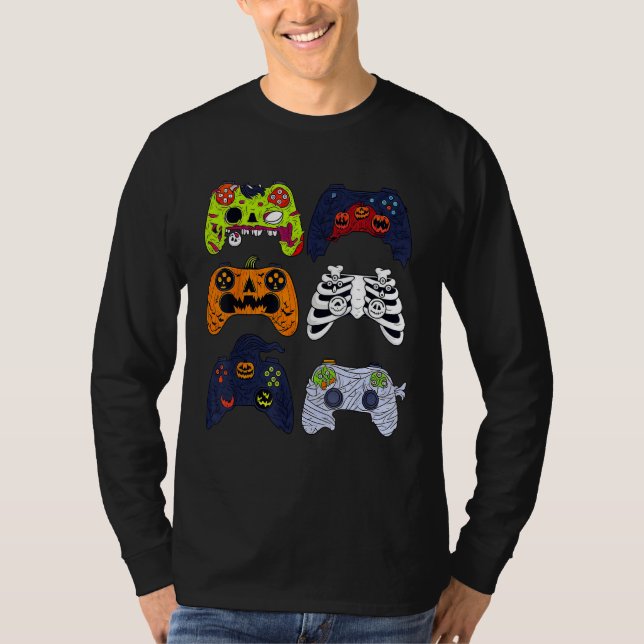 Halloween Skeleton Gaming Controllers Zombie Mummy T-Shirt (Front)
