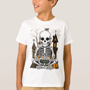 Halloween Skeleton Gaming Spooky Video Gamer Boys T-Shirt