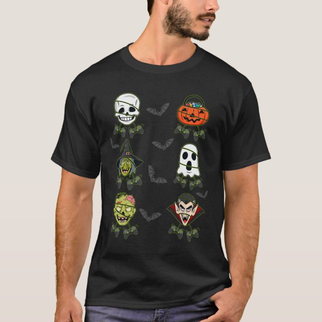 Halloween Skeleton Gaming Witch Vampire Zombie Boy T-Shirt (Front)