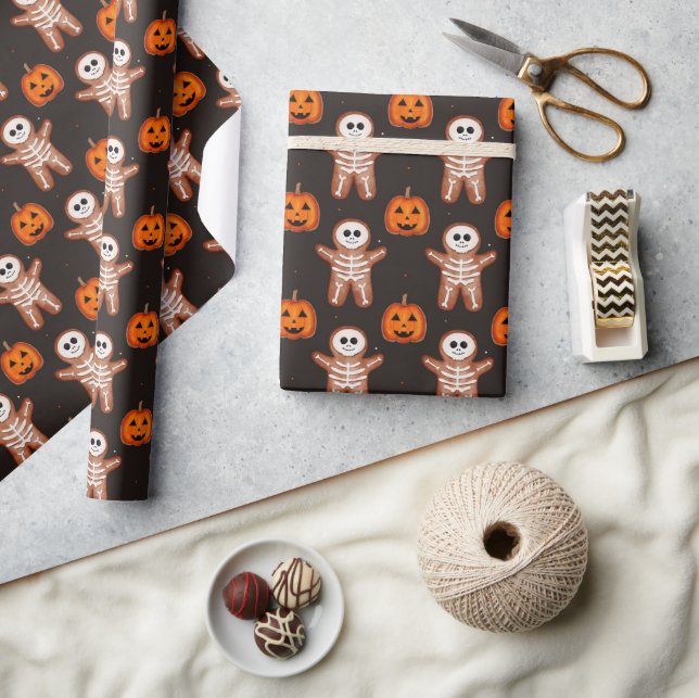 Halloween Skeleton Gingerbread & Jack-o-Lantern  Wrapping Paper (Crafts)
