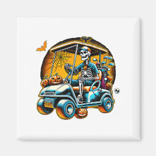 Halloween Skeleton Golf Cart Golfer Magnet