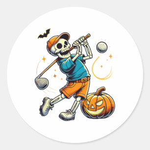 Halloween Skeleton Golf Player Golfing Golfer Pump Classic Round Sticker
