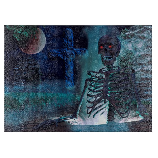 Halloween Skeleton Gravesite Cutting Board (Front)