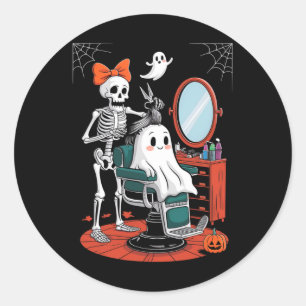 Halloween Skeleton Hairdresser Hairstylist  Classic Round Sticker