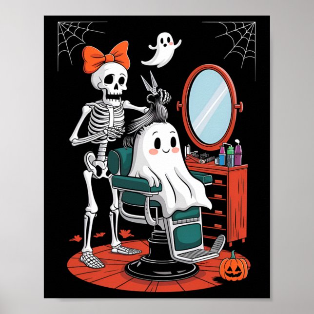 Halloween Skeleton Hairdresser Hairstylist  Poster (Front)