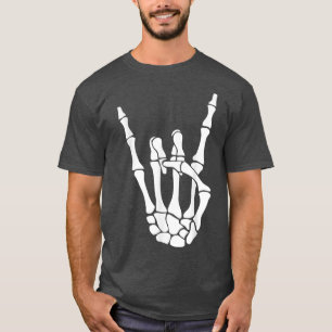 Halloween Skeleton Hand Horns Rock N Roll Music Lo T-Shirt