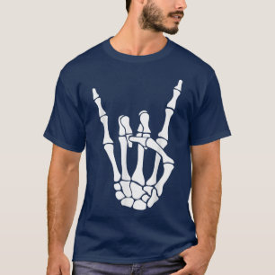 Halloween Skeleton Hand Horns Rock N Roll Music Lo T-Shirt