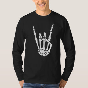 Halloween Skeleton Hand Horns Rock N Roll Music T-Shirt