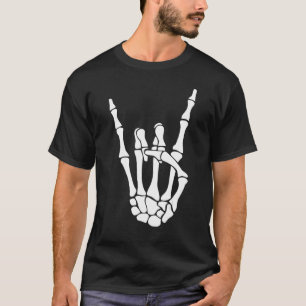 Halloween Skeleton Hand Horns Rock n Roll Music T-Shirt