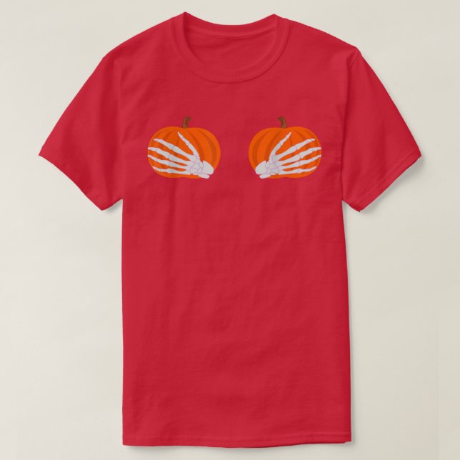 Halloween, Skeleton Hand Pumpkin  T-Shirt (Design Front)