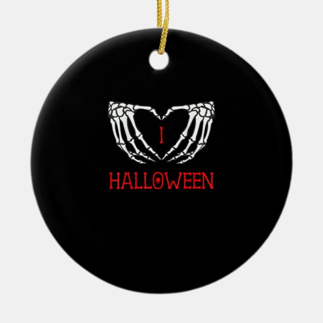 Halloween Skeleton Hands Forming Heart Gothic Ceramic Tree Decoration (Front)