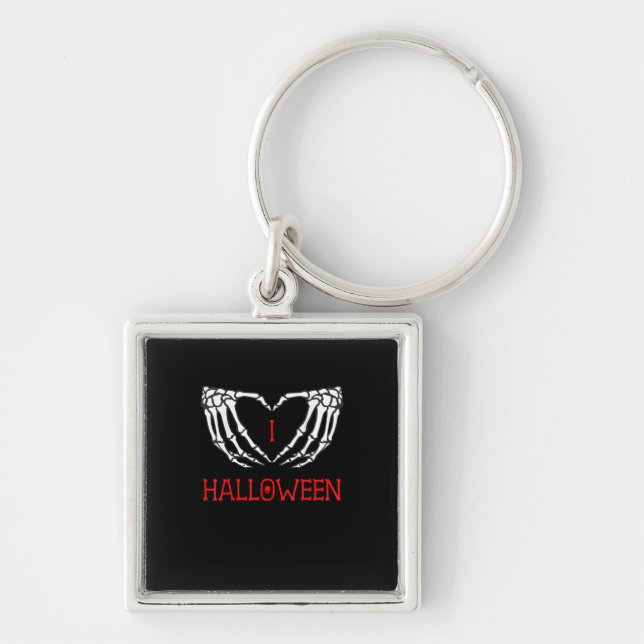 Halloween Skeleton Hands Forming Heart Gothic Key Ring (Front)