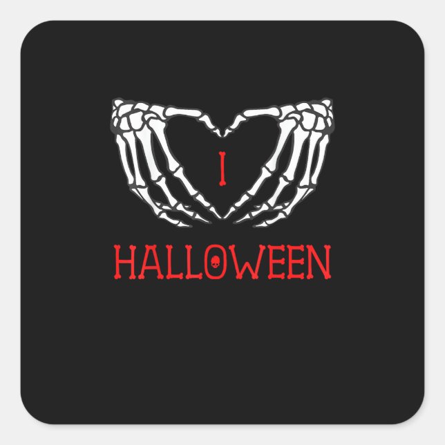 Halloween Skeleton Hands Forming Heart Gothic Square Sticker (Front)