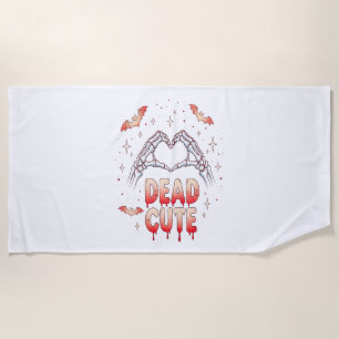 halloween Skeleton Hands Heart, Bats & Blood Beach Towel