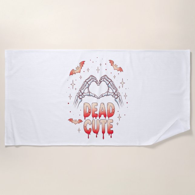 halloween Skeleton Hands Heart, Bats & Blood Beach Towel (Front)