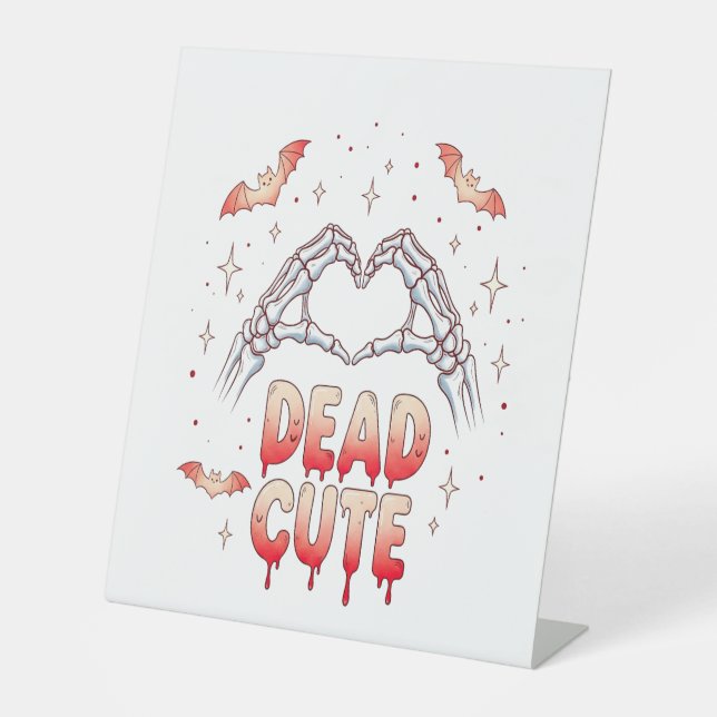 halloween Skeleton Hands Heart, Bats & Blood Pedestal Sign (Front)