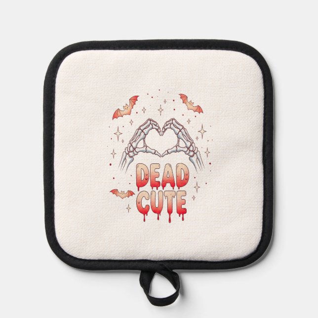 halloween Skeleton Hands Heart, Bats & Blood Pot Holder (Front)