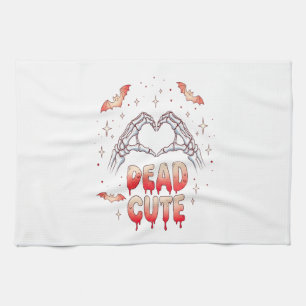 halloween Skeleton Hands Heart, Bats & Blood Tea Towel