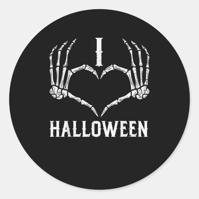 Halloween Skeleton Hands Heart Cute Women Girls Ki Classic Round Sticker (Front)