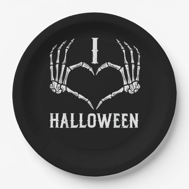 Halloween Skeleton Hands Heart Cute Women Girls Ki Paper Plate (Front)
