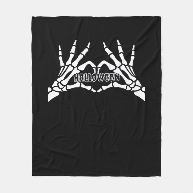 Halloween - Skeleton Hands Heart Fleece Blanket (Front)