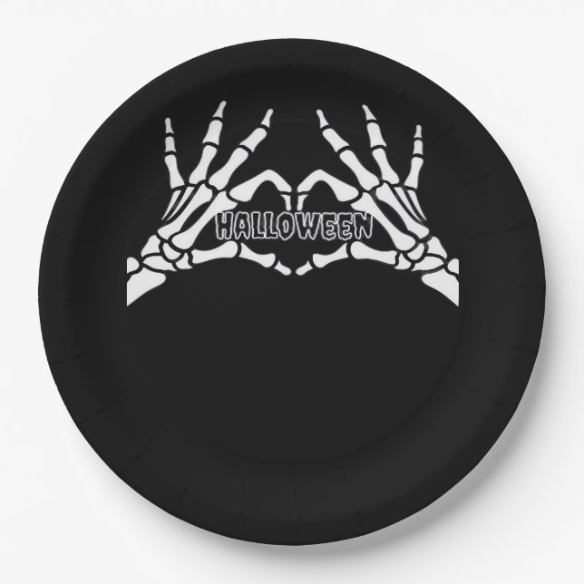 Halloween - Skeleton Hands Heart Paper Plate (Front)