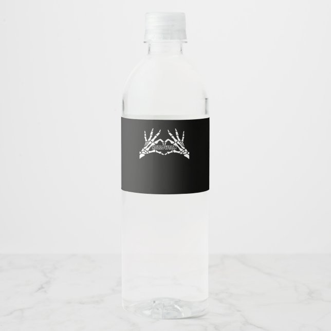 Halloween - Skeleton Hands Heart Water Bottle Label (Front)