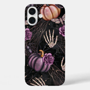 HALLOWEEN SKELETON HANDS PUMPKINS ROSES iPhone 16 PLUS CASE
