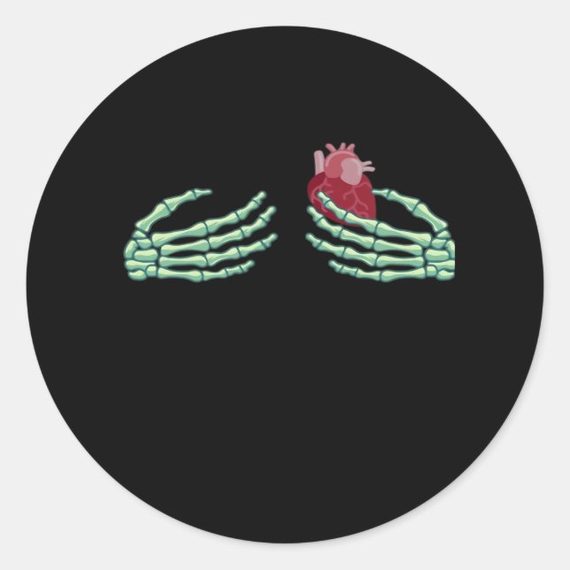 Halloween Skeleton Hands With Heart Classic Classic Round Sticker (Front)