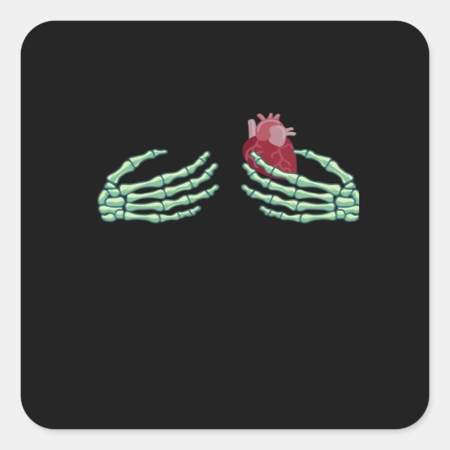 Halloween Skeleton Hands With Heart Classic Square Sticker (Front)