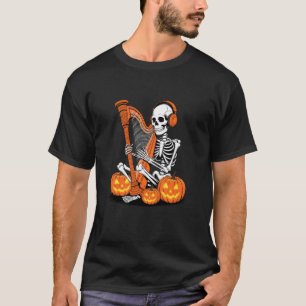 Halloween Skeleton Harp Harpist Musician T-Shirt