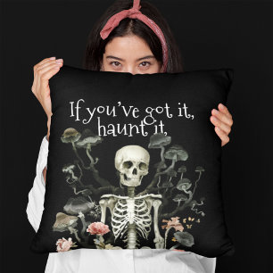 Halloween Skeleton Haunted Forest Black Cushion