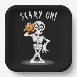 Halloween Skeleton Holding a Jack-o-lantern Paper Plate
