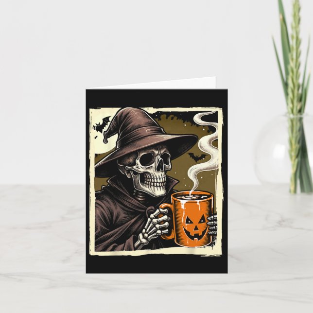 Halloween Skeleton Hot Cocoa Dead Inside Spooky Se Card (Front)