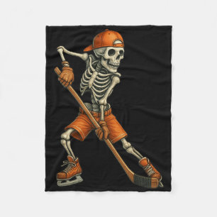 Halloween Skeleton Ice Hockey Spooky Season Sports Fleece Blanket