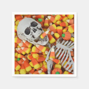 Halloween skeleton in candy corn napkin