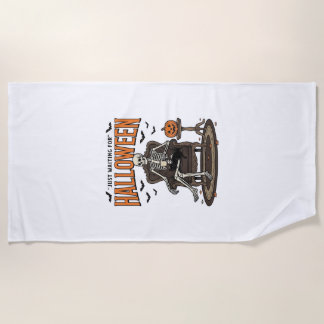 Halloween Skeleton Just Waiting Funny Vintage_1 Beach Towel