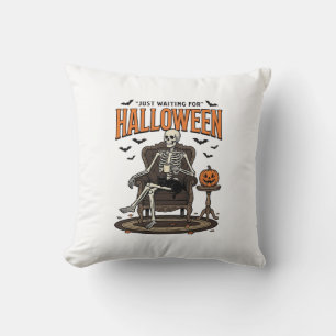 Halloween Skeleton Just Waiting Funny Vintage_1 Cushion